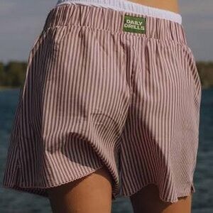 Daily Drills Women's Brown & Pink Pointelle Striped Poplin Shorts